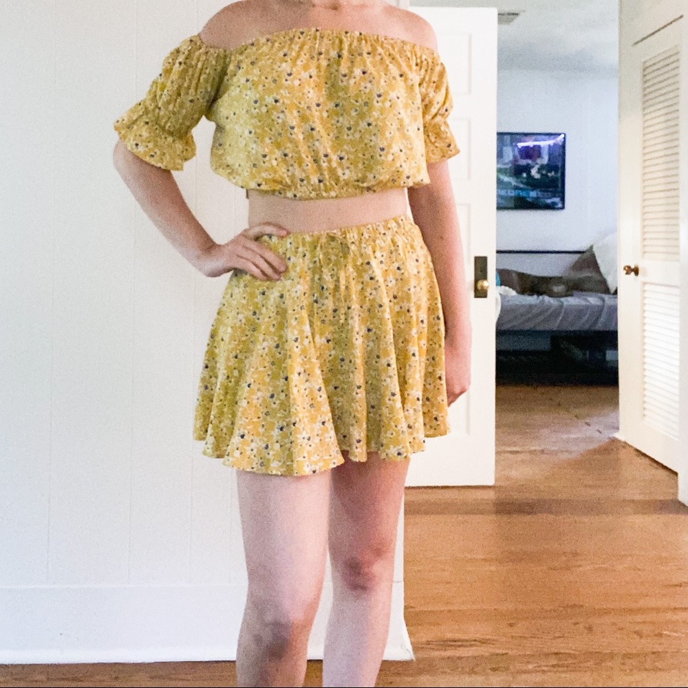Two Piece Floral Skort & Crop Top Set